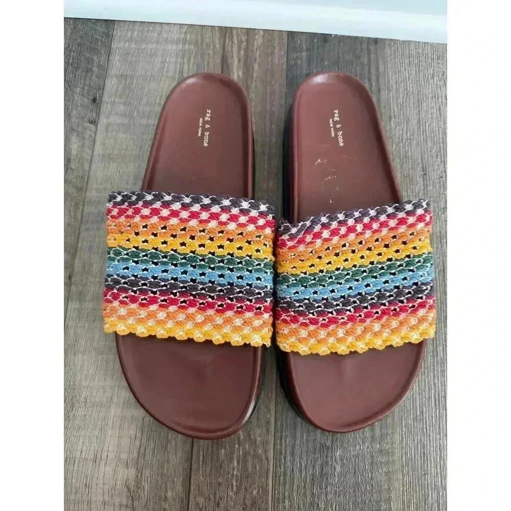 NWT Rag & Bone Bailey Rainbow Slides $325 LGBTQ Summer Crochet US 7 - Picture 3 of 11